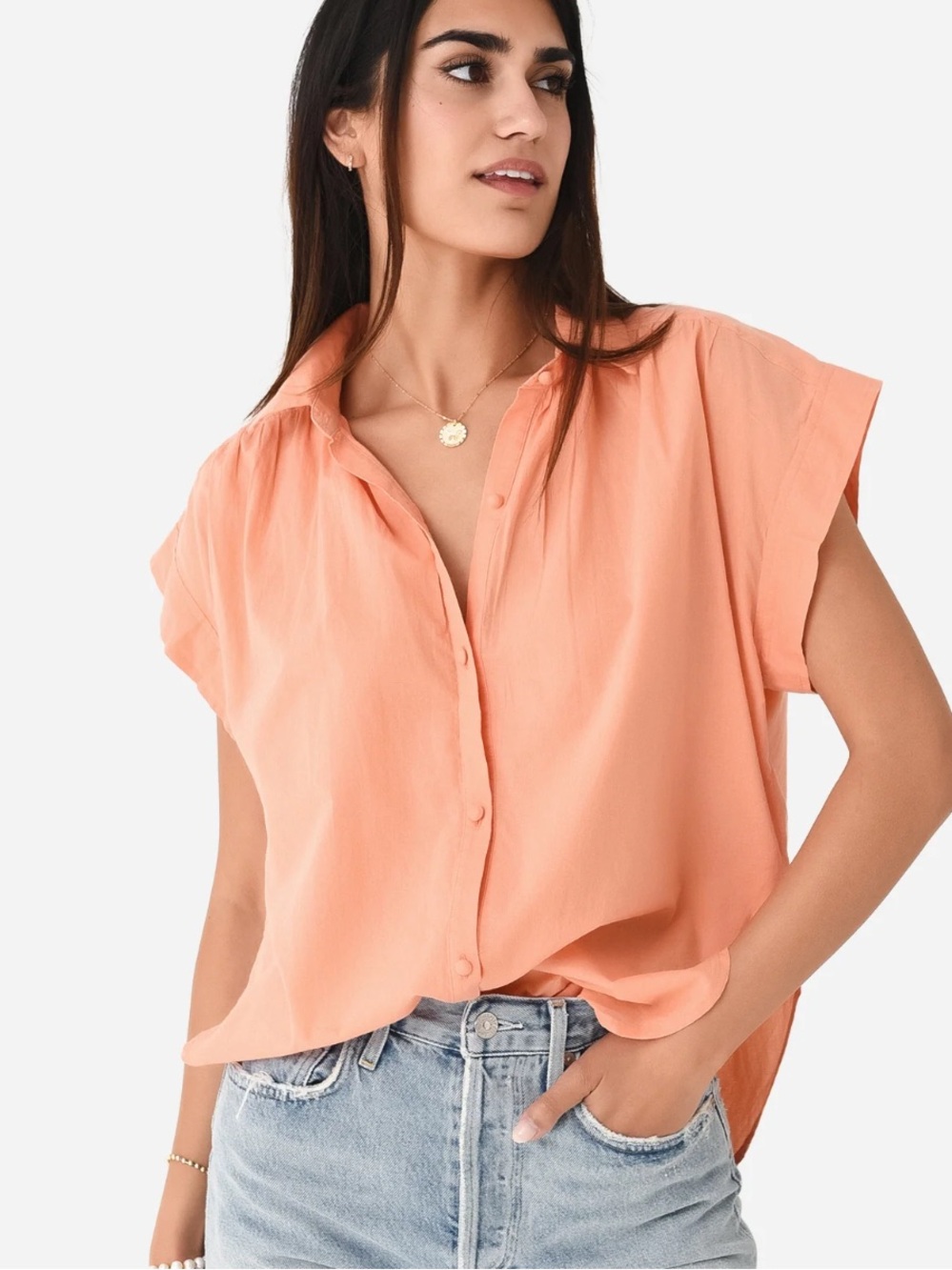 Citizens of Humanity Women's Penny Short Sleeve Blouse Papaya XS